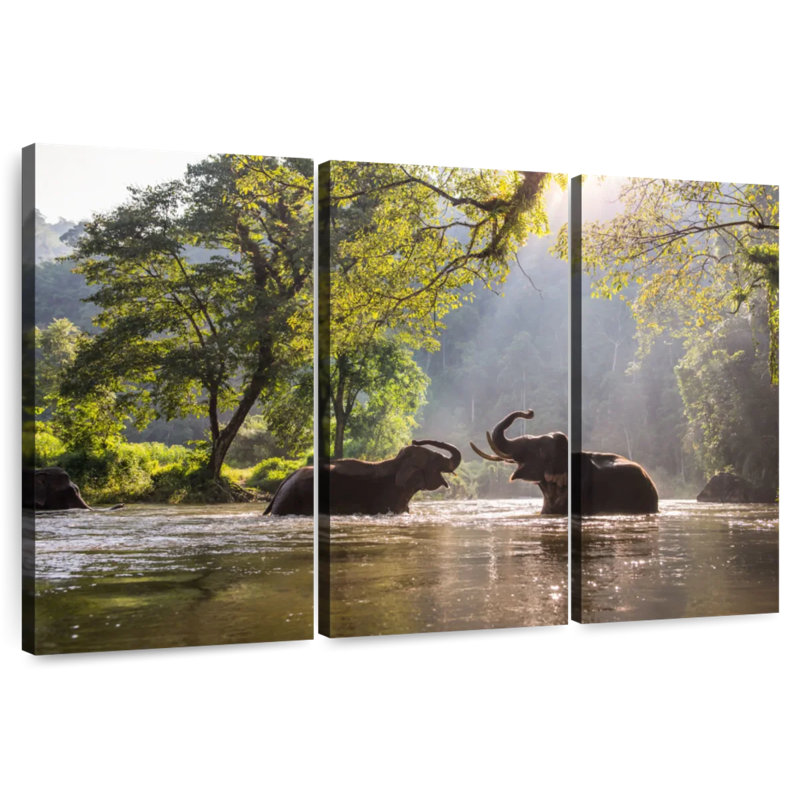 River Splashing Elephants, 36" H x 57" W