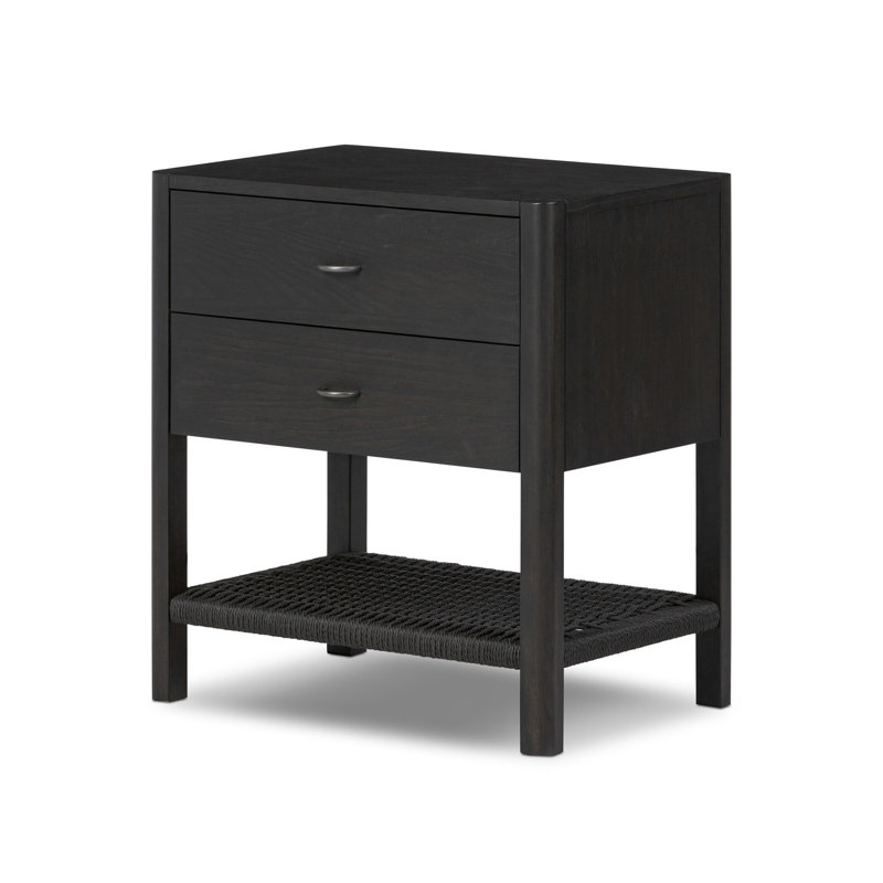Deirdre 2 - Drawer Woven Nightstand, Smoked Black Ash