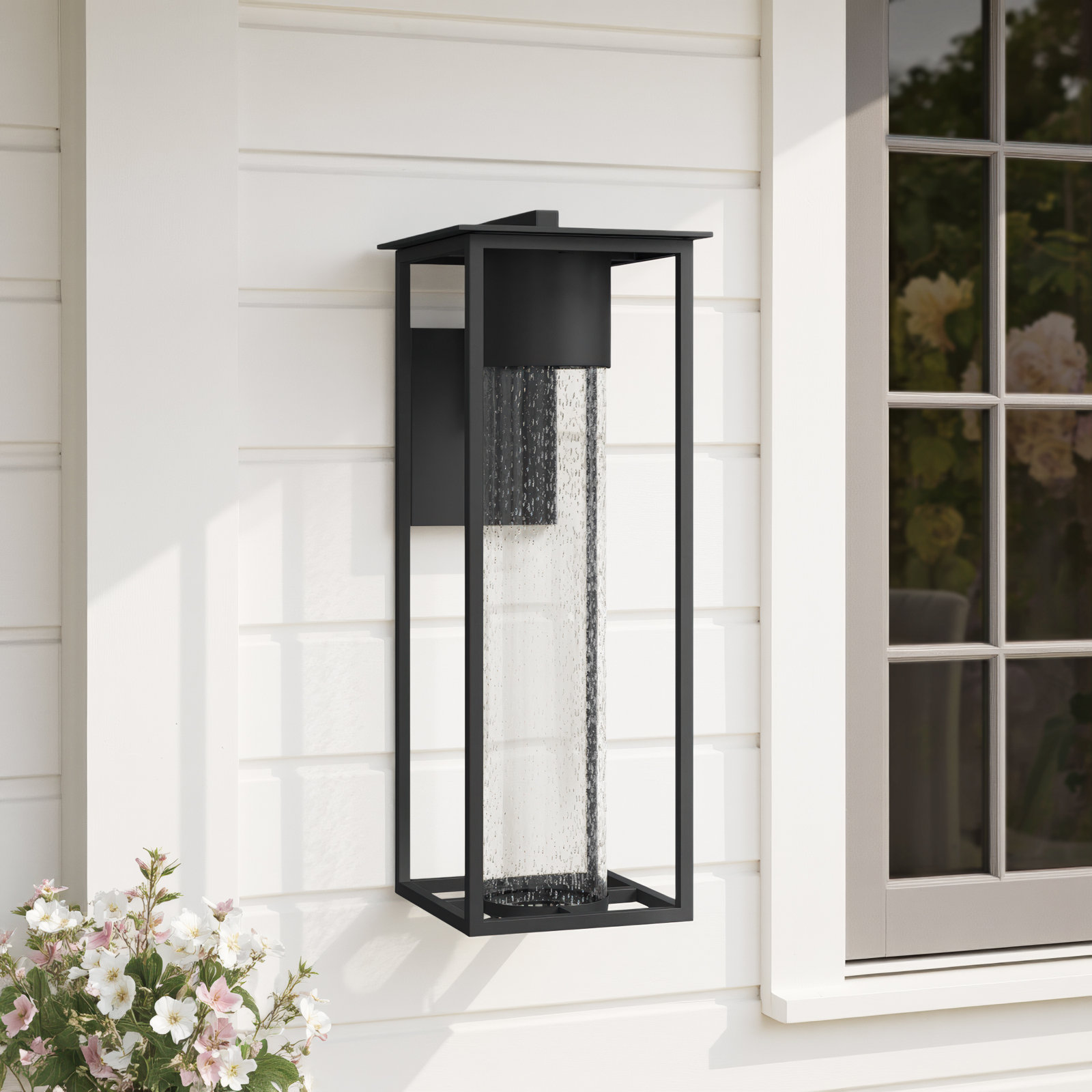 Single Light Outdoor Wall Light, Black, 21.5" H x 8" W x 10" D