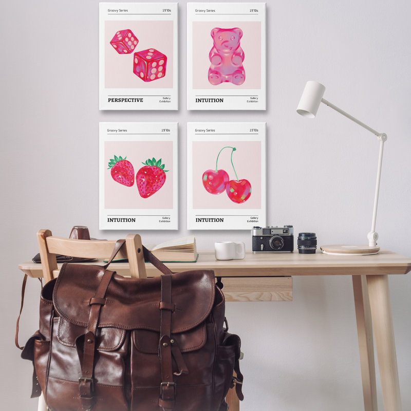 Groovy Pink Gallery Collection 4 Piece Canvas Wall Art Set, design by LSR Design Studio, 24" H x 16" W