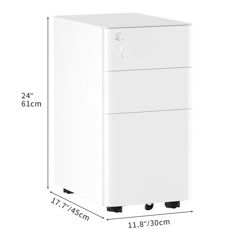 Domeniks 12'' Wide 3 -Drawer Mobile Steel File Cabinet, Gray