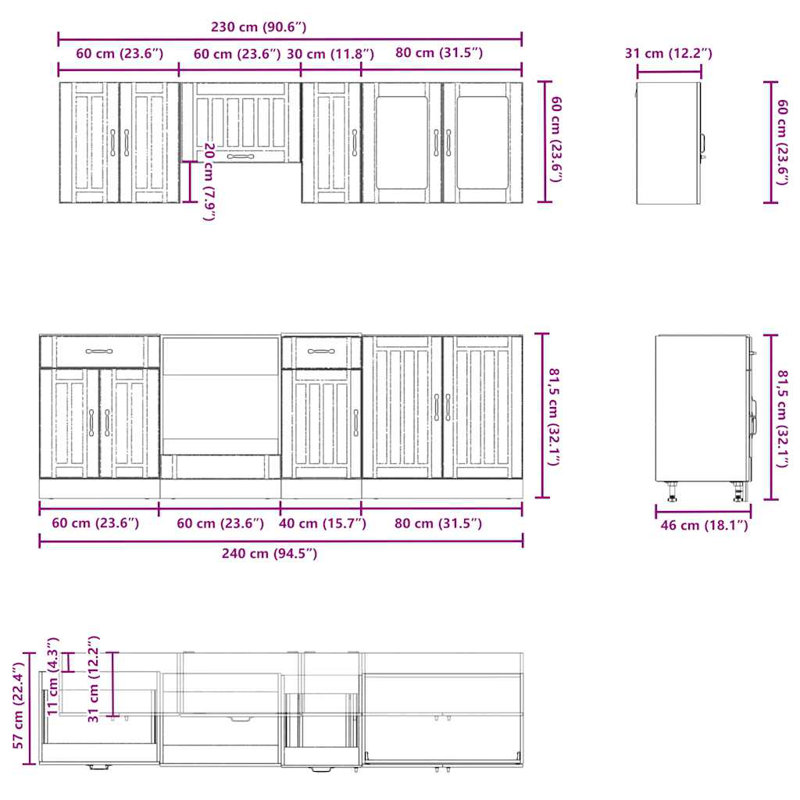 Lucca Kitchen Cabinet Set Lucca, Sonoma Oak