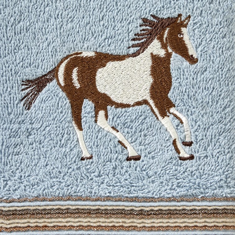 Running Horses Linen Embroidered Hand Towel