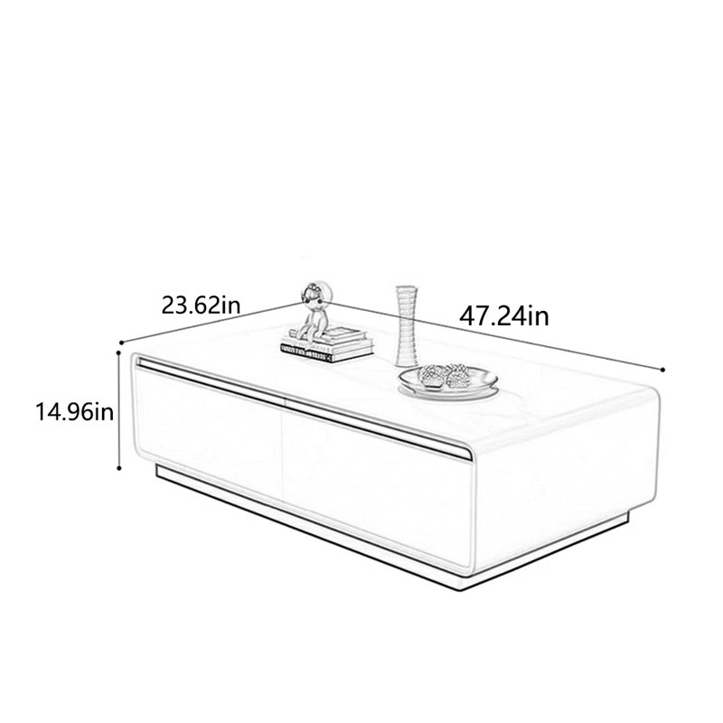 Rectangular high-end simple creative coffee table, 14.96" H x 47.24" L x 23.62" W, White, White/Gray