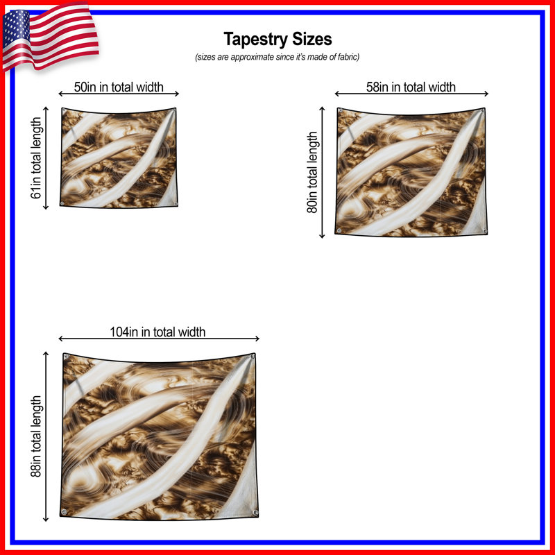 Tapisserie murale tourbillons - Décoration murale abstraite, H 104 po x 88 avec 4 œillets