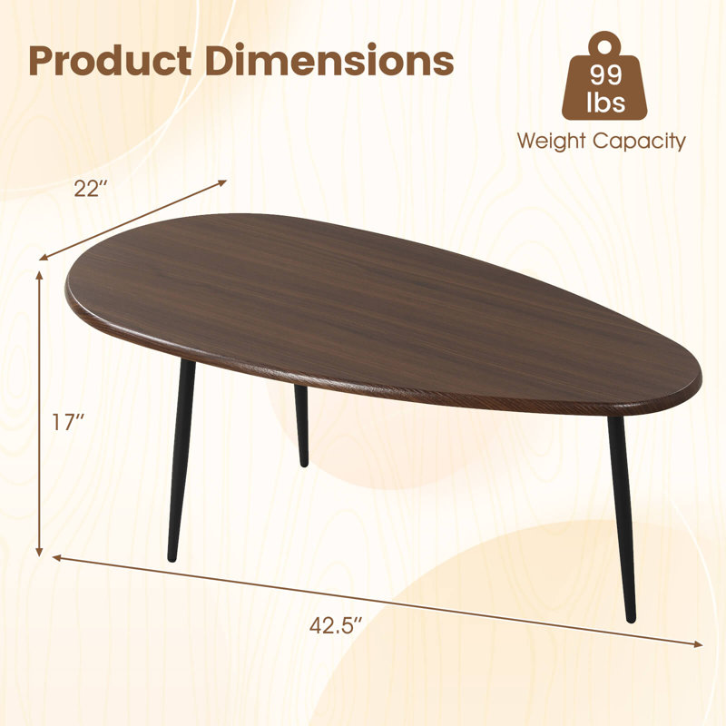 Table basse ovale en métal robuste avec design compact, canapé rétro en noyer, Noyer