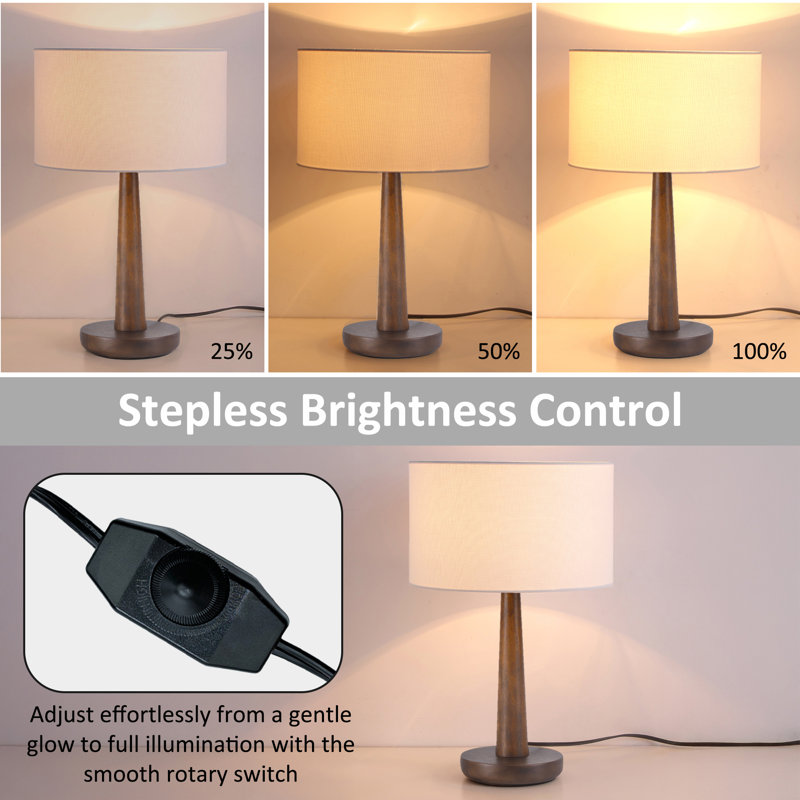 18.5'' Modern Solid Wood Table Lamp With Velvet Shade For Living Room, Study Room, Office, Bedside, Beige