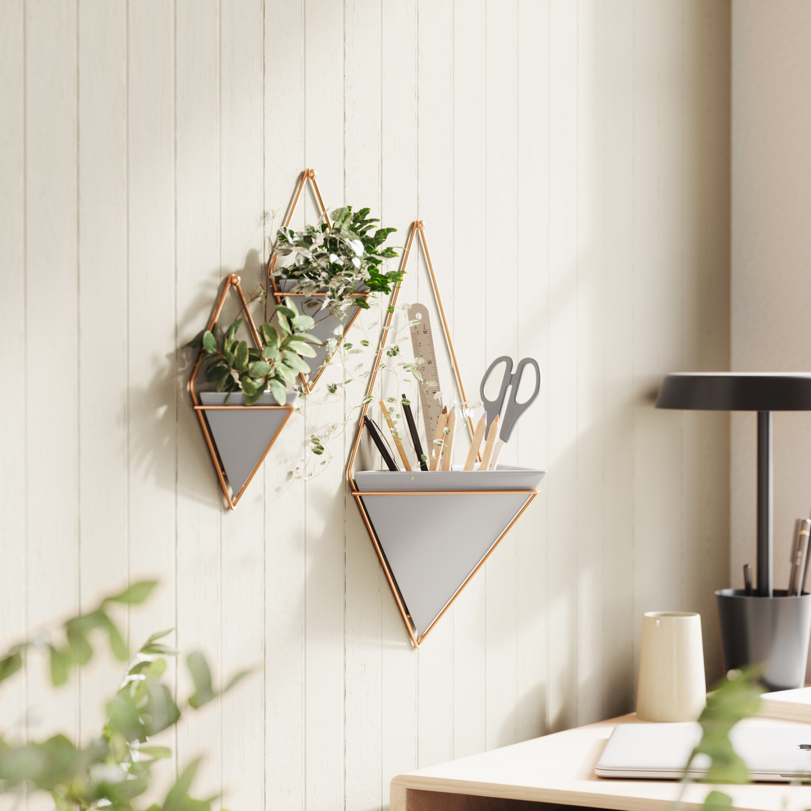 Trigg Wall Planter, Black/Brass, 7.5" H x 4.4" W x 2.88' D