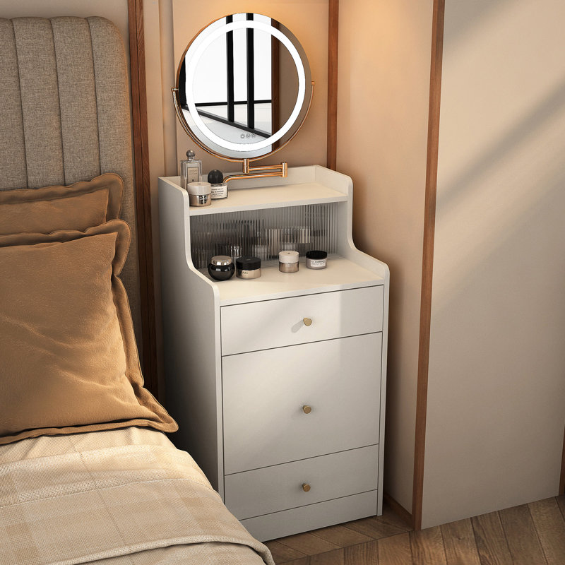 Bureau de coiffeuse blanc 3 en 1 avec miroir et 2 tiroirs de rangement, fonction de charge, tabouret rembourré, compacte pour salles d'eau, option 2 spacieuse, coiffeuse