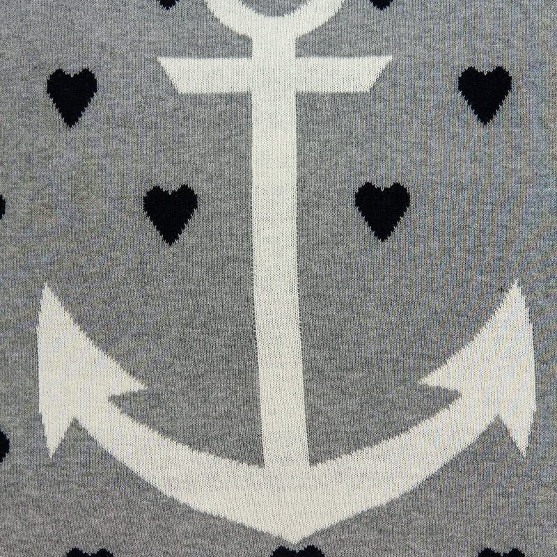 Gail Nautical Anchor Gray and White Cotton Throw Pillow
