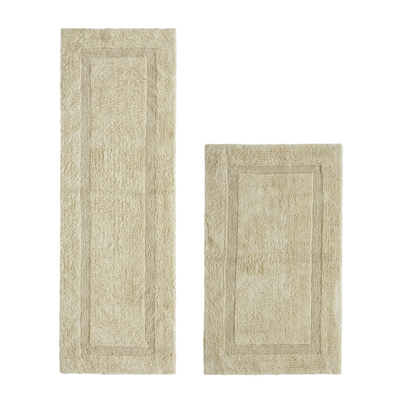 Lux Premium 100% Cotton 2370 GSM 2-Piece Bath Rug Set, Ultra Soft Super Absorbent Reversible Tufted Bathroom Mats, Machine Washable, OEKO-TEX® Certified Bath Rugs for Bathroom, Shower & Tub, Sand