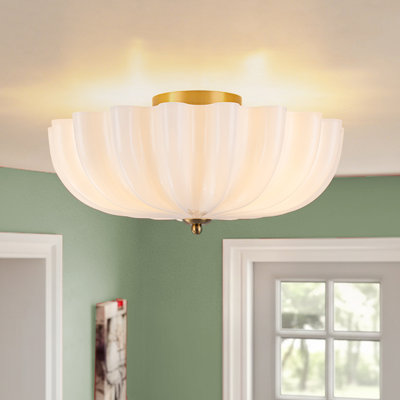 3-Light Opal Pleated Glass Semi-Flush Mount