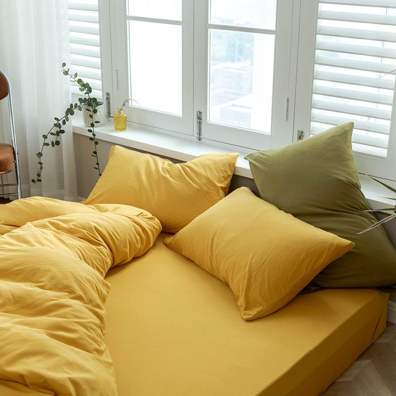 VCLIFE Luxury Soft 100% Cotton Duvet Cover Set, Queen Duvet Cover + 2 Standard Pillowcases, Ginger Yellow