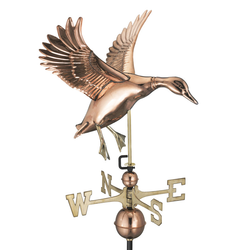 Polished Copper Landing Duck Weathervane with Brass Directionals