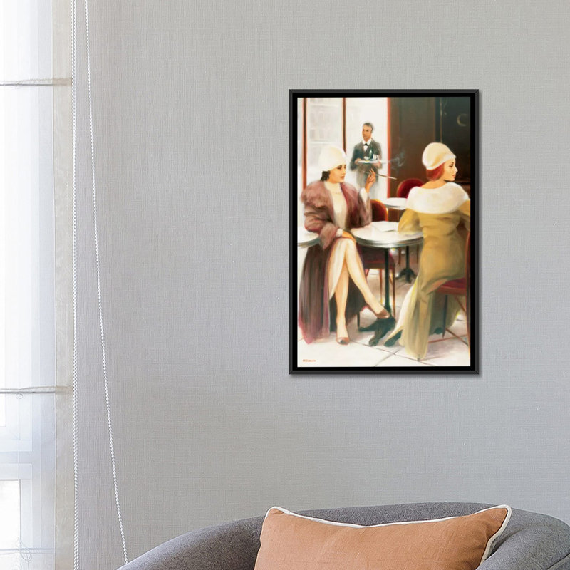 " Cafe I " by E Denis, 26" H x 18" W x 1.5" D, Black Framed Canvas, No Mat