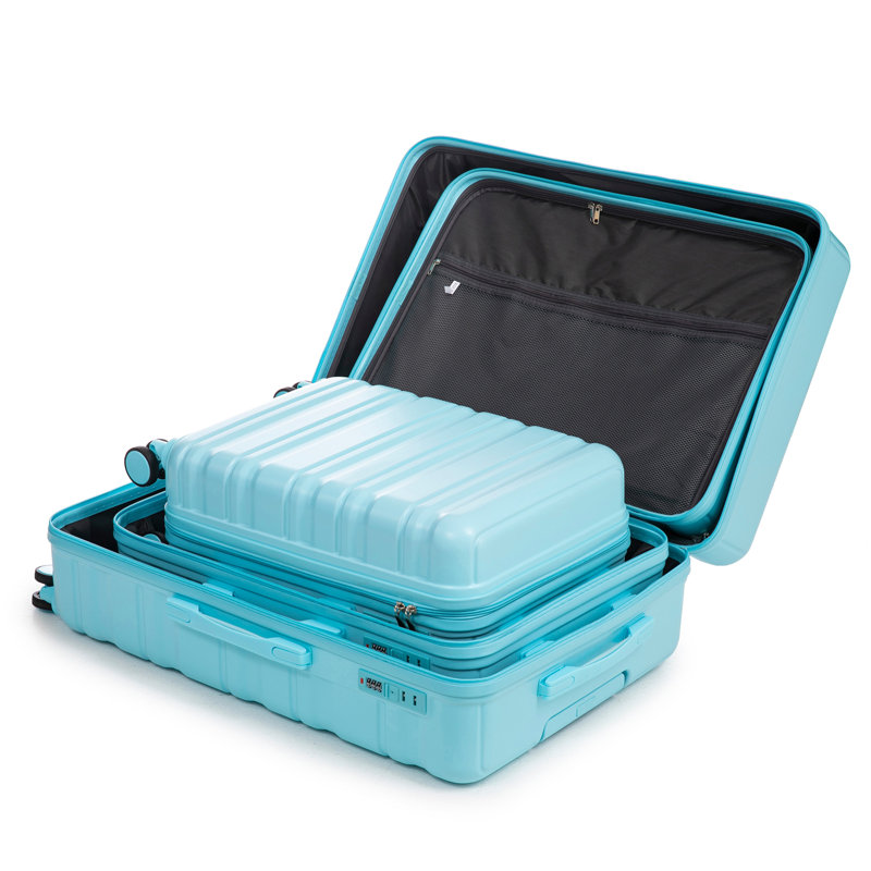 HIFINE TOURIST 20 "/ 24" / 28 "3 pièces / ensemble en valise à roulettes en ABS, valise de cabine, couleur assortie, cadenas à combinaison (bleu)