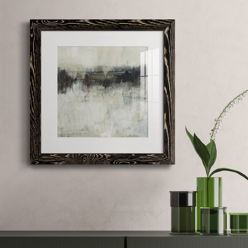 «Neutral Horizon Line I», reproduction encadrée de qualité supérieure - prête à être accrochée, Papier encadré noir vieilli