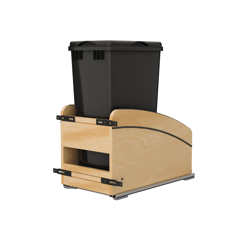 Collection simple Craftsman Contenant à déchets escamotable en érable massif avec accents noirs, (1) couvercle et glissières à fermeture en douceur BLUM pour armoires de base de 15 po