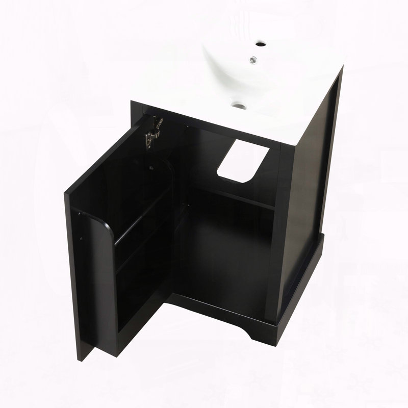 20-Inch Modern Bathroom Vanity with Ceramic Sink and Soft-Close Door, Black