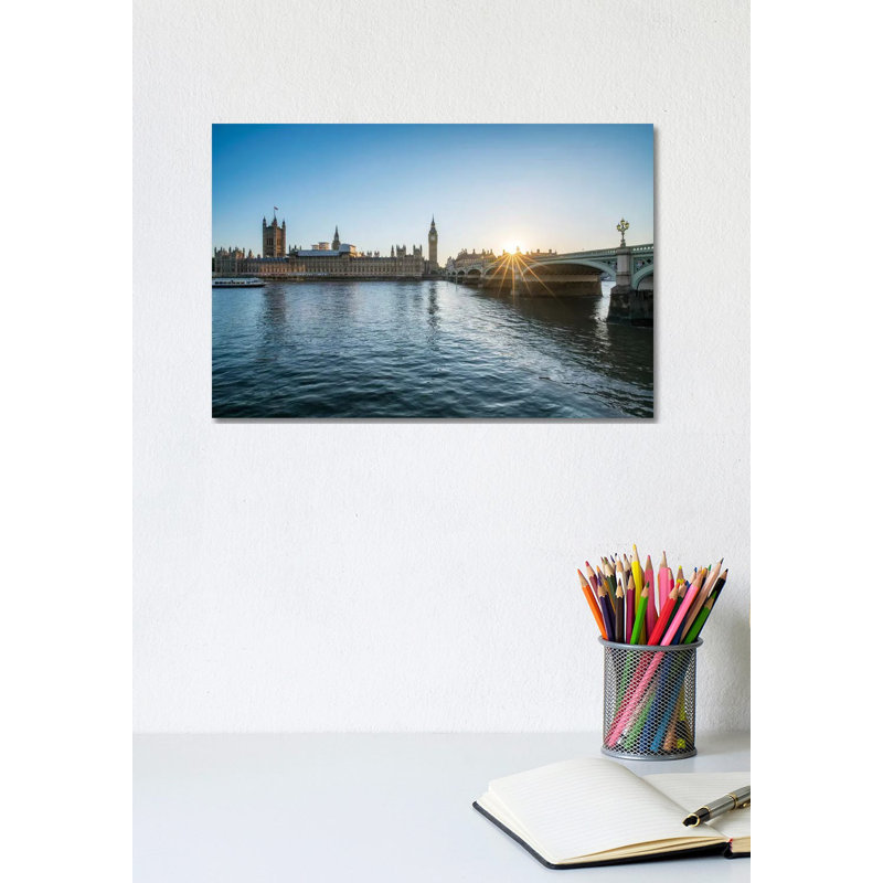 Sunset At The Westminster Bridge In London by Jan Becke - Wrapped Canvas Gallery-Wrapped Canvas Giclée, 20.32cm H x 30.48cm W