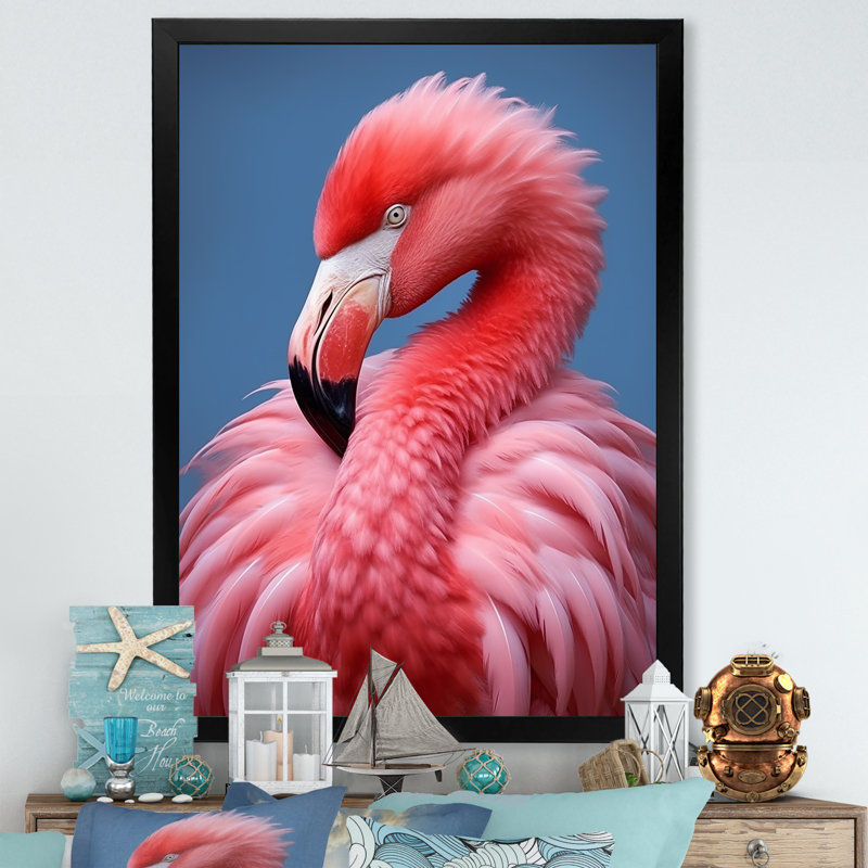 «Pink Flamingo Haven I», reproduction d'art sur toile, Cadre simple noir, H 20 po x l 12 po x P 1 po