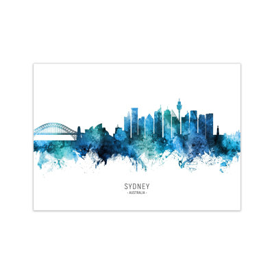 Sydney Australia Skyline Blue City Name by Michael Tompsett - Print