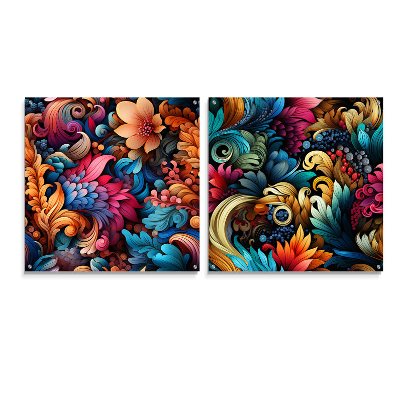 Lecia - Ensemble de 2 peintures murales abstraites en acrylique, H 30 po x l 61 po