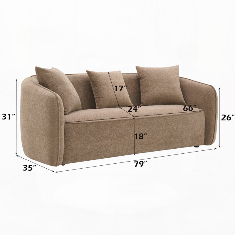 Canapé en chenille avec 3 coussins, L 79 po, Chenille brun
