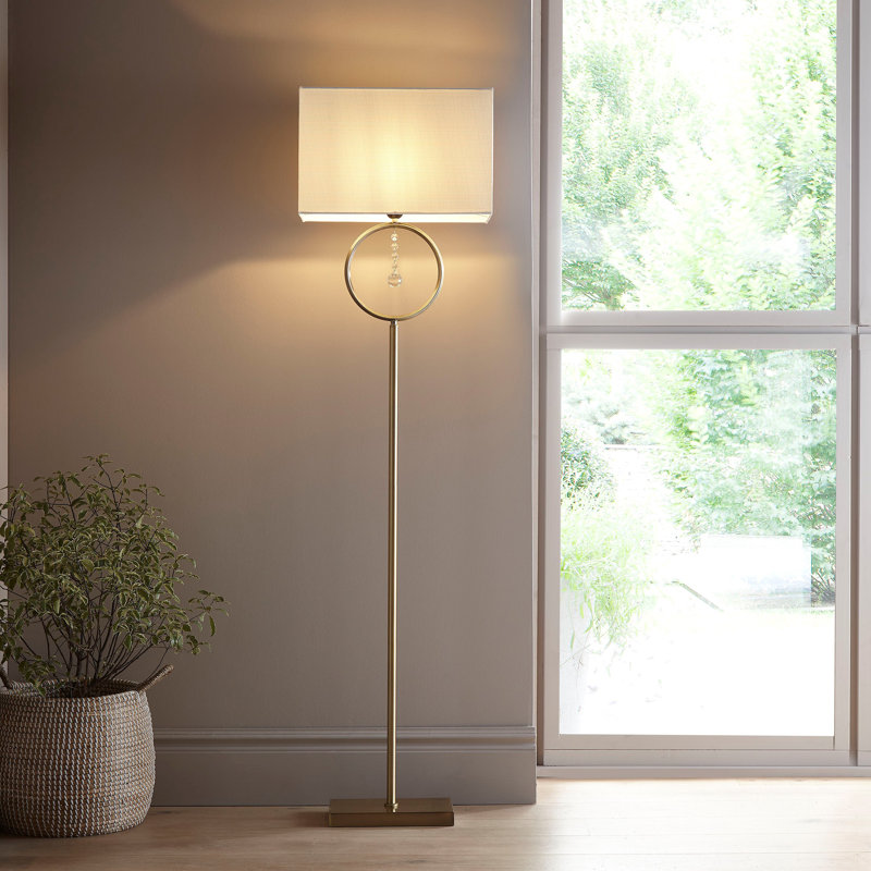 Wynne 154cm Traditional Floor Lamp, Antique Brass/White