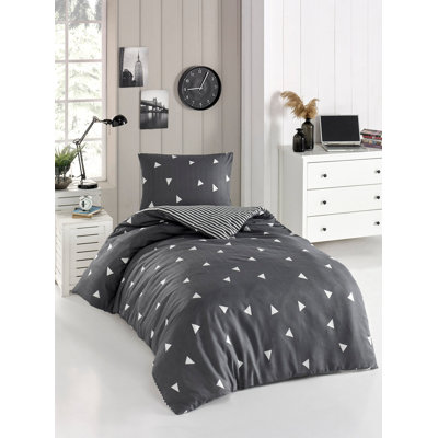 Ensemble de housse de couette simple Elegant, gris et blanc, 55,1 po x 78,7 po | 65% coton / 35% polyester, 120 fils | Lavable à la machine, fermeture à boutons pour couette, fermeture à enveloppe pour taie d'oreiller | Literie douce et élégante