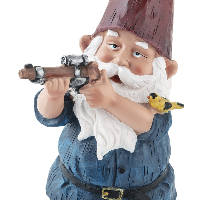 Hunting Garden Gnome with Yard Statue, Blue