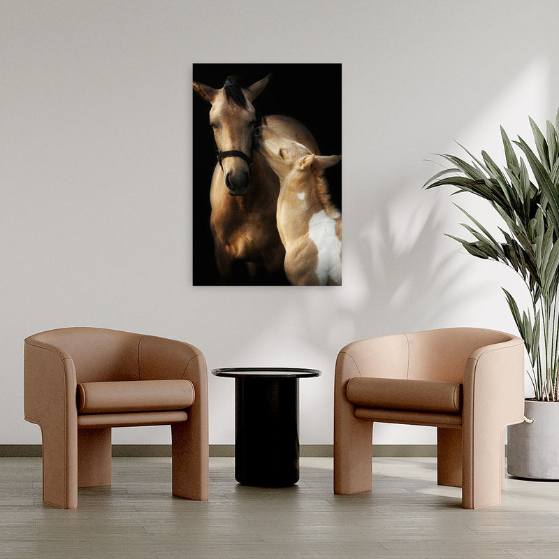 Art contemporain cheval et poulain, H 36 po x l 24 po