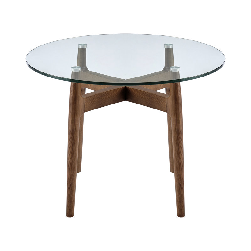 Etna Bistro Table In Clear Glass With Walnut Base