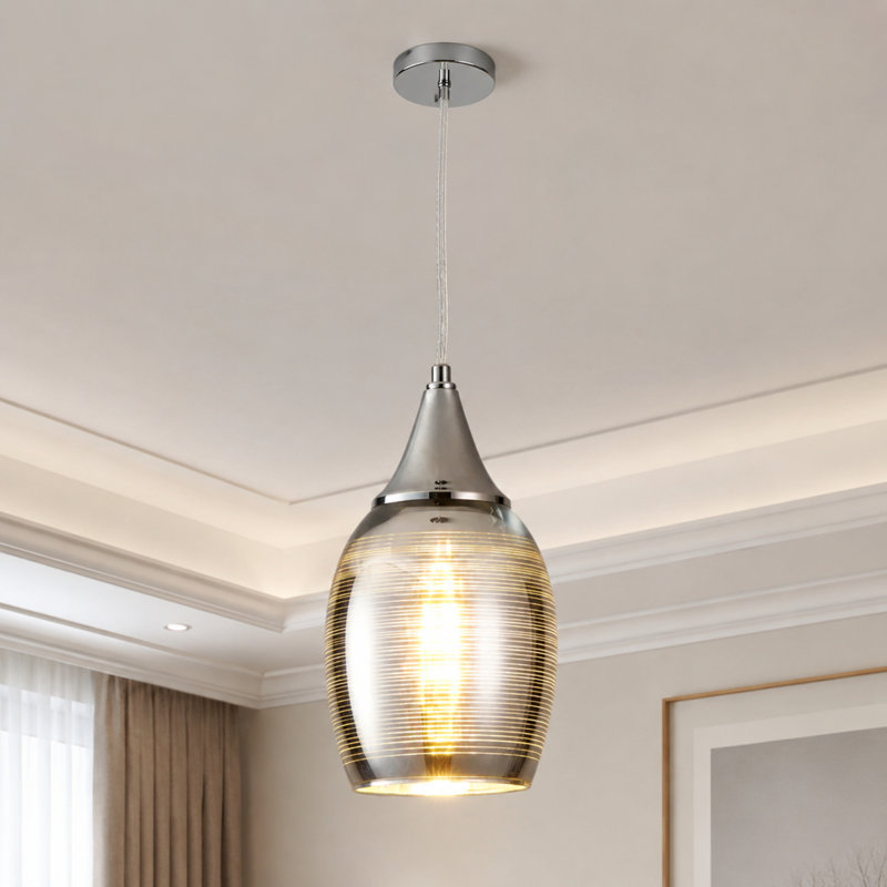 1 - Light Glass Single Pendant Light, Chrome