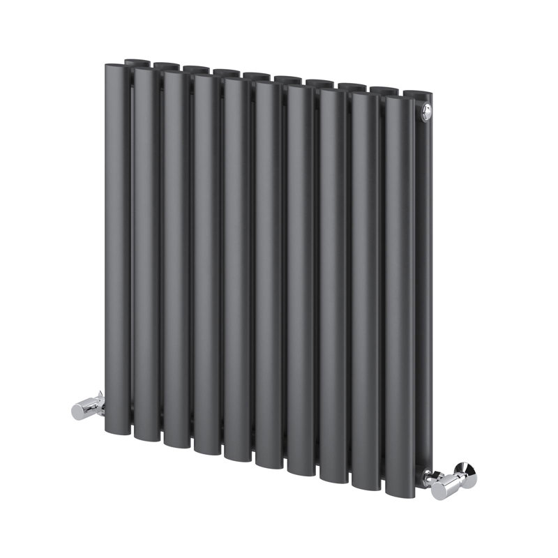  Horizontal Oval Panel Radiators, 600mm H x 590mm W, Grey
