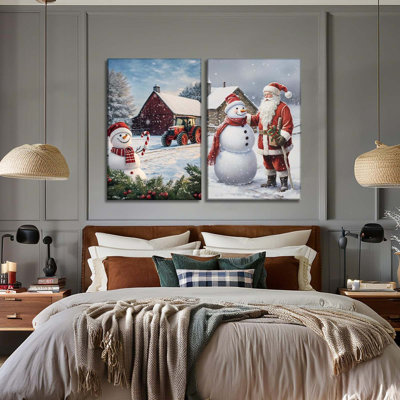 Santa Claus Red Barn Farmhouse Prints 30x40cm