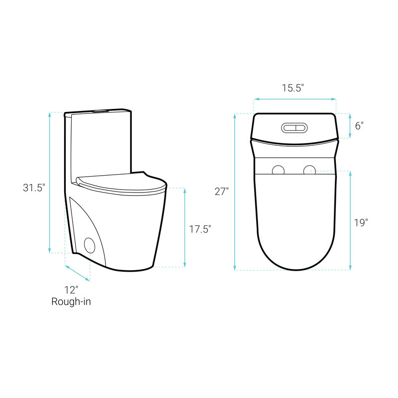 St. Tropez Comfort Height One-Piece Elongated Toilet, Vortex Dual-Flush 1.1/1.6 GPF, White Hardware, Glossy White, Top, 12"