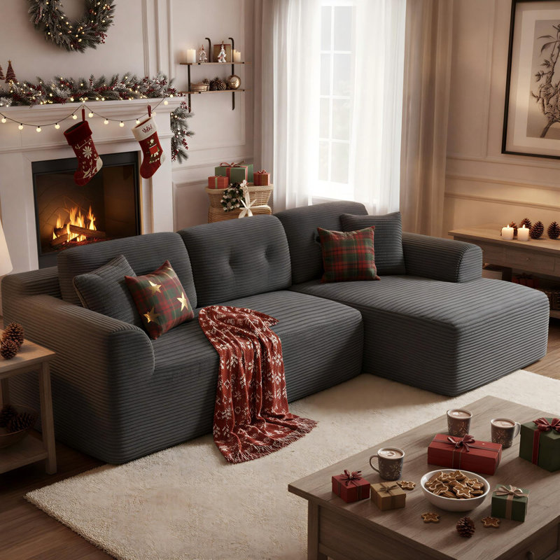 108.3" Comfy Cloud Couch, L Shaped Sectional Sofa, Right (R), Gray