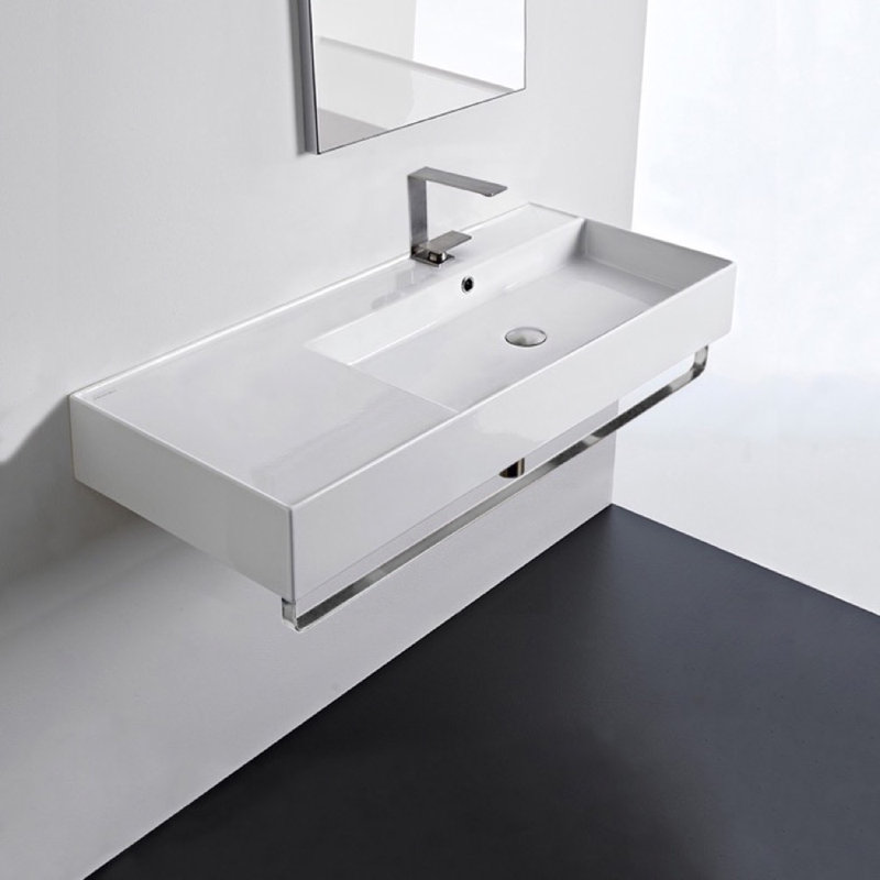 Scarabeo By Nameeks 18.1'' White Ceramic Rectangular Bathroom Sink with Overflow, Three Hole