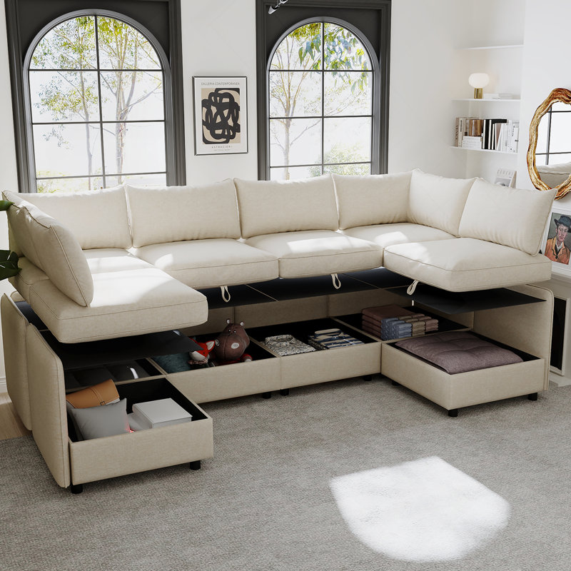 Modular Sectional Sofa, Convertible Sofa Seat With Storage, Sleeper Sectional Sofa Set