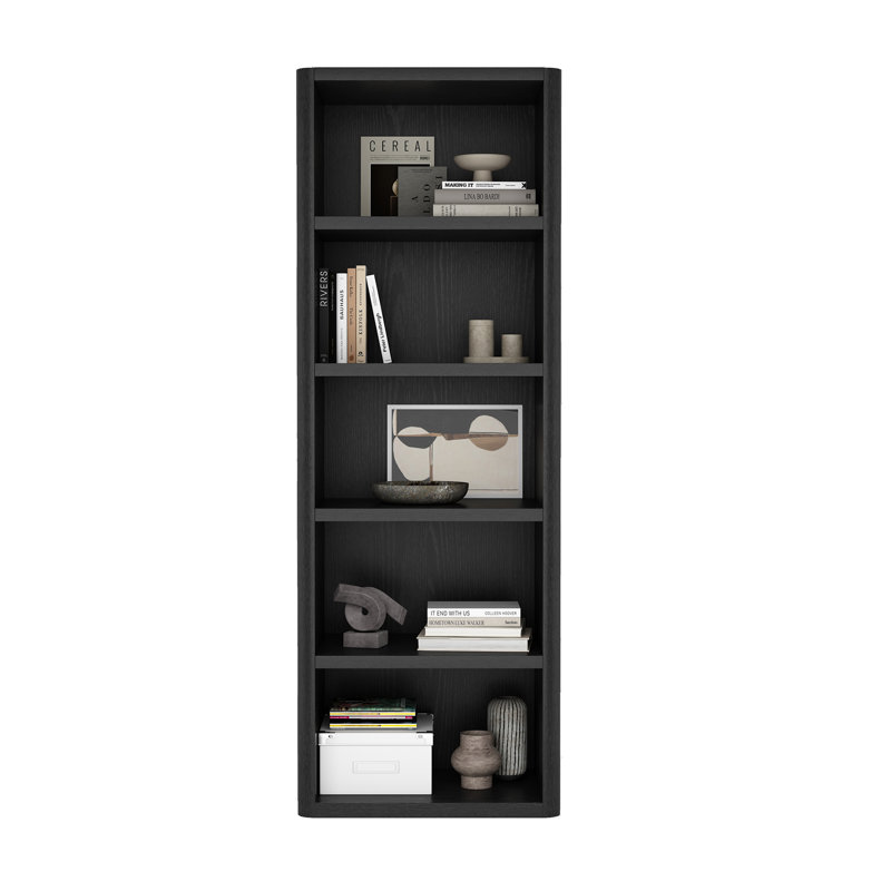 Rivington 79"  H x 28" W Modern 5-Shelf Open Bookcase in Black, Black