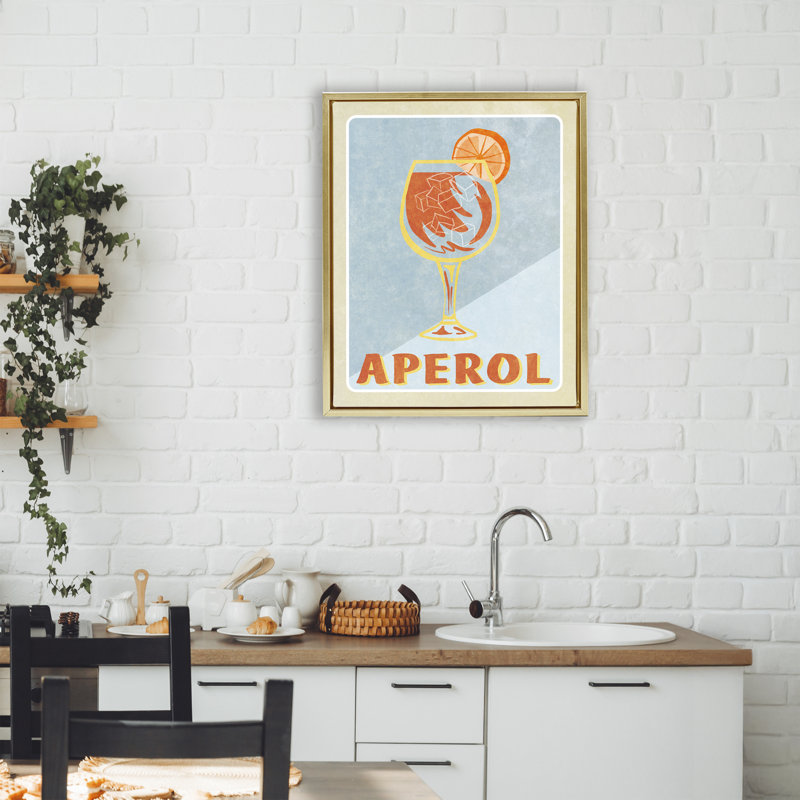Cadre flottant rétro Aperol Spirz, design par Elizabeth Medley, H 21 po x l 17 po, Cadre flottant métallique doré