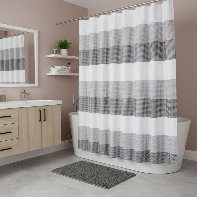 72" White And Gray Striped Shower Curtain