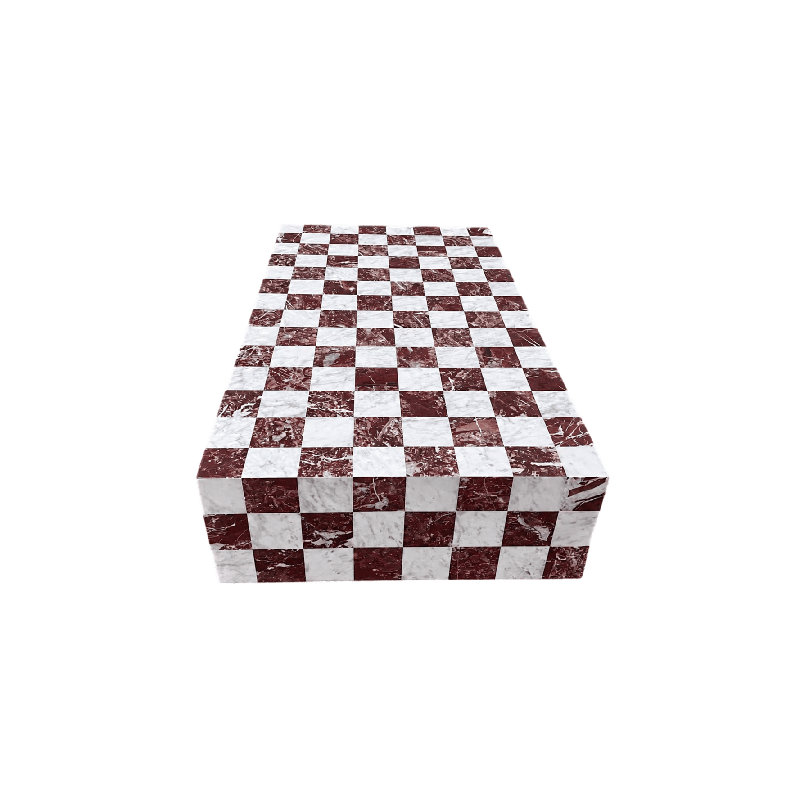 Table basse bloc de marbre véritable - très grand rouge / marbre de Carrare, très grand 54 po