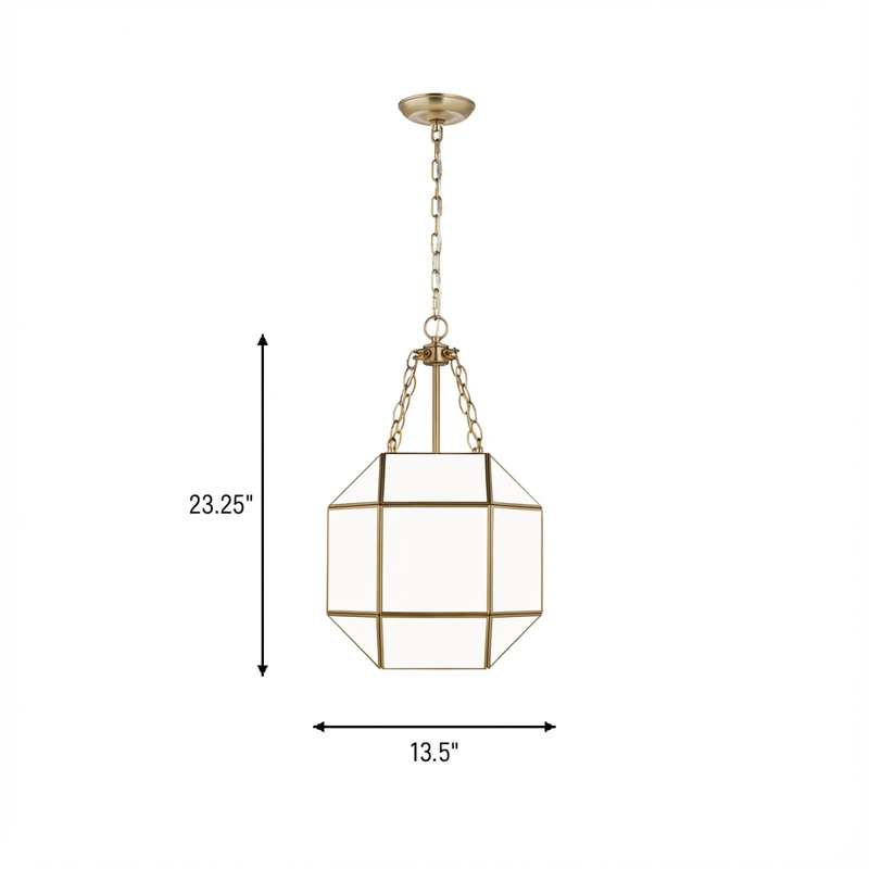 Morrison 3 - Light Pendant, Satin Brass, 23.25" H x 13.5" W x 13.5" D, White