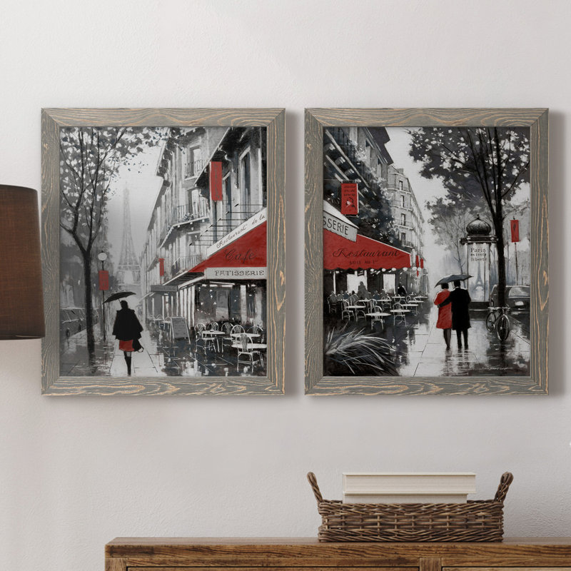 «Rainy Paris I», ensemble de 2 reproductions d'art, H 20 po x l 17 po x P 1 po, Toile avec cadre gris, Pas de tapis
