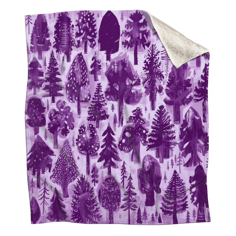 Couvertures monochromes illustrées de forêt, L 60 po x H 80 po, Mauve moyen / mauve foncé