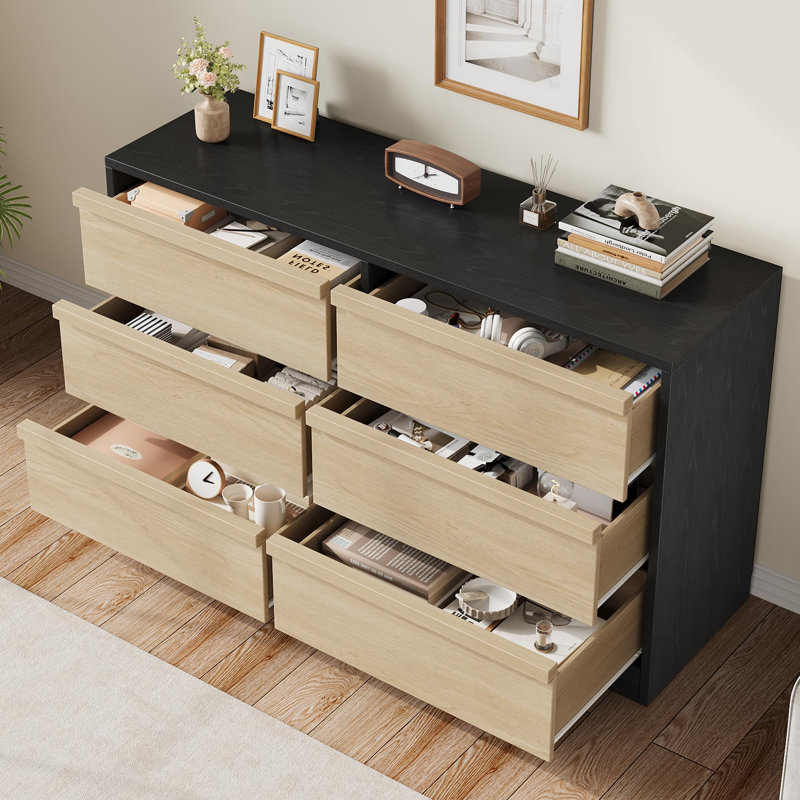 6-Drawer Dresser, 46" Wide Storage Chest for Bedroom, Living Room, Nursery & Entryway, Black