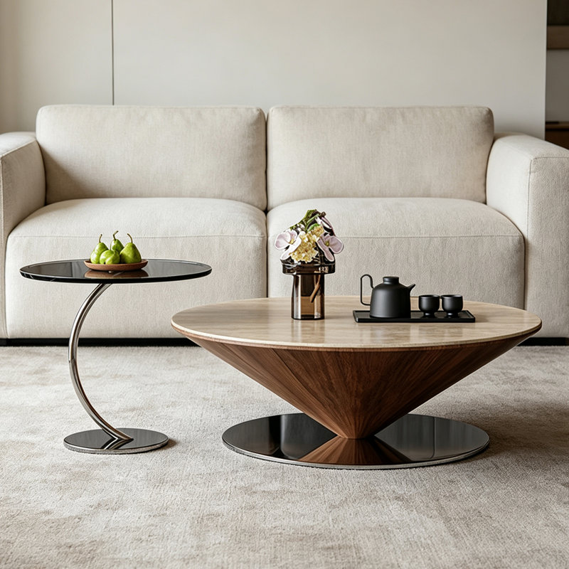 Table basse en pierre de style médiéval, H 12,2 po x l 27,6 po x P 27,6 po, Transparent / Argent
