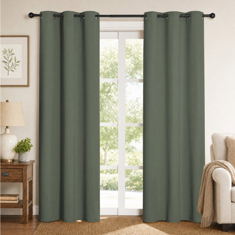 Blackout Curtains for Bedroom/Living Room Parkview Room Darkening Grommet Modern Drapes, 42" W x 84" L, Dark Mallard